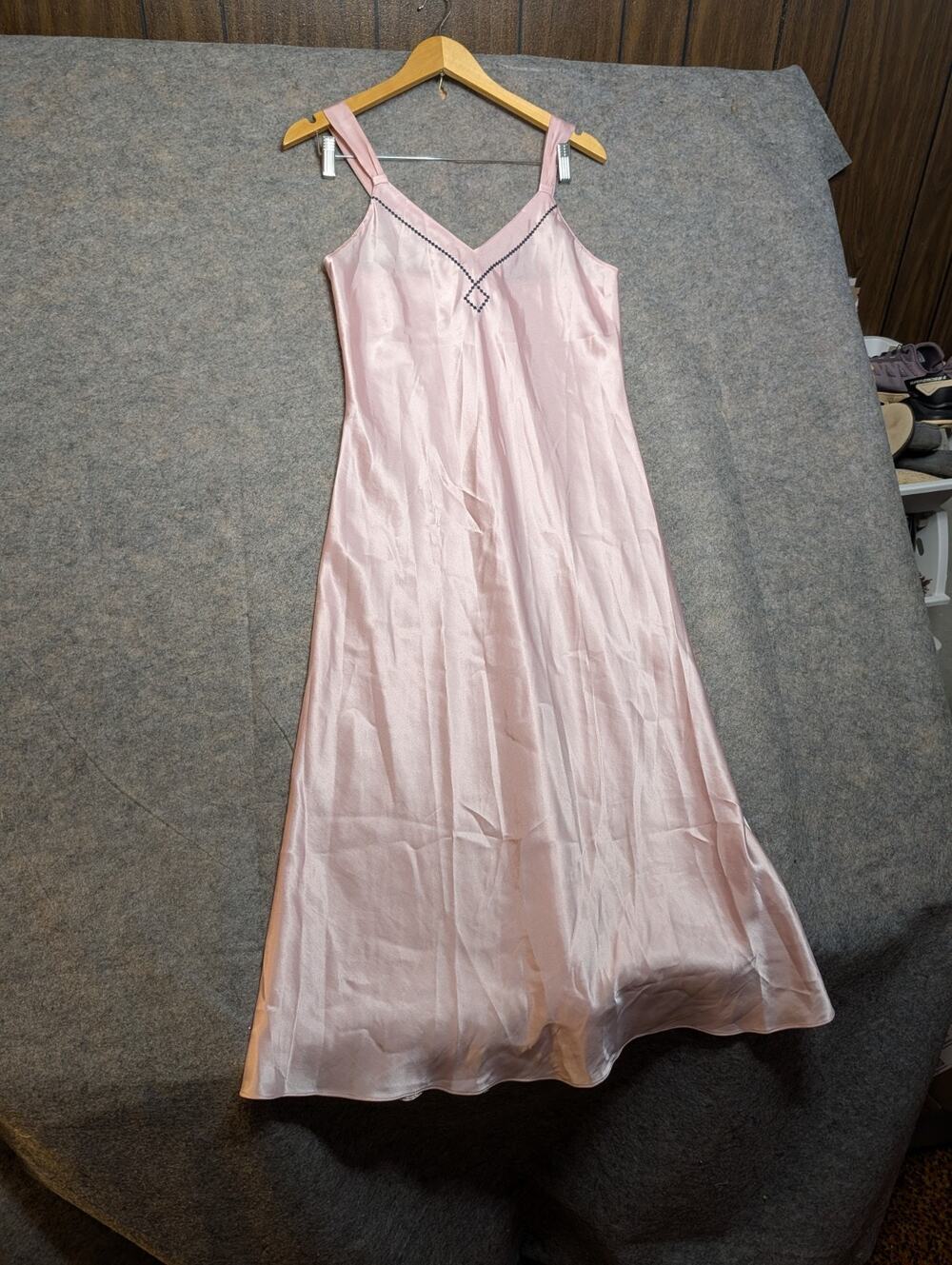 Pale Pink Satin Nightgown S Long Innocent Midi Dress Strappy Gown Sexy Lingerie